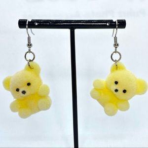 Fuzzy yellow teddy bear earrings
